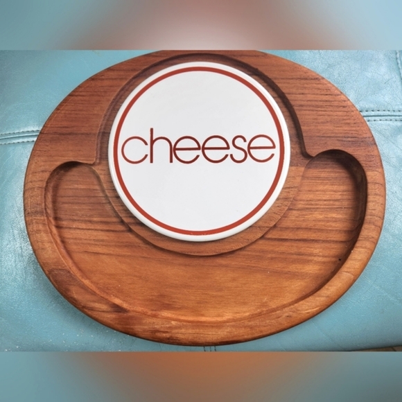 70s 80s CHEESE Wood Cutting Board w White Tile GRAPHICS  RV Home Party GOODWOOD - Picture 8 of 11
